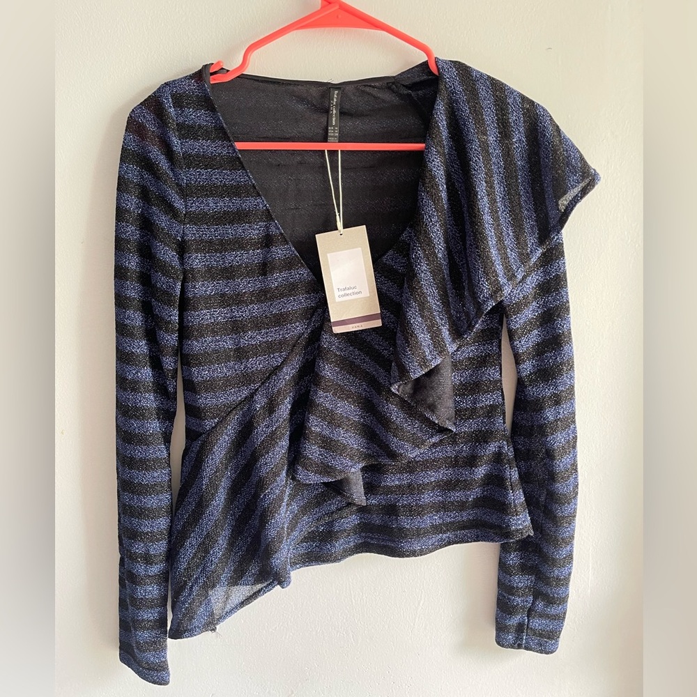 Zara women blue and black glittery blouse